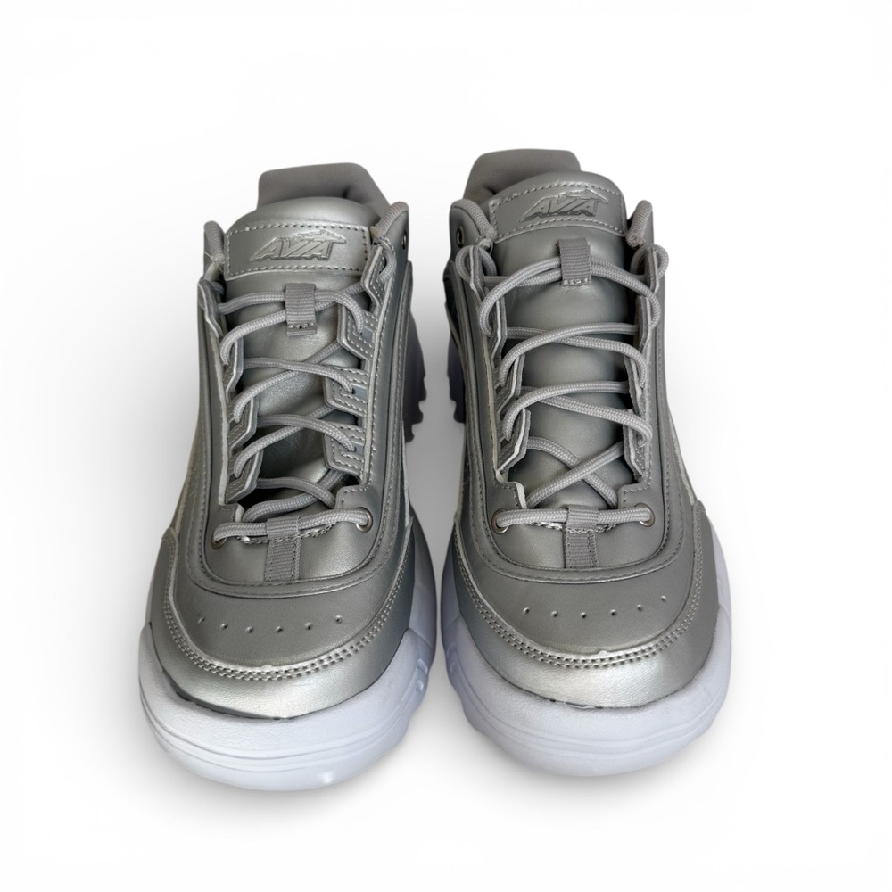 Avia Silver Metallic Sleek Lace-Up Comfort Sneakers | Size 10 - Picture 3 of 12